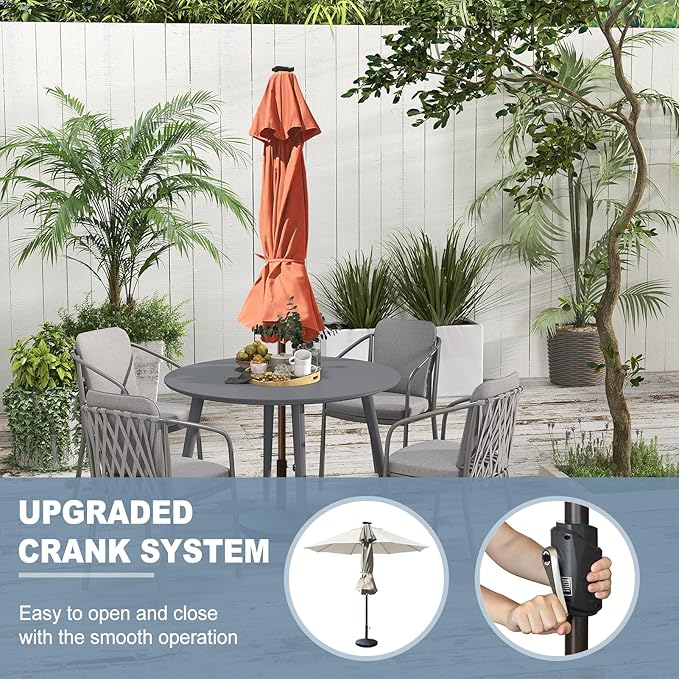 EliteShade USA 10-Year-Non-Fading 10ft Market Patio Umbrella, Commercial Grade Table Sun Umbrella with 80 Solar LED Lights, Crank Open, Windproof & UPF 50+ UV Protection for Garden, Deck, Pool, Backyard, Rust