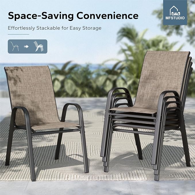 MFSTUDIO Patio Table and Chairs Set of 6, Outdoor Dining Set with Umbrella Hole, 7 Piece Patio Furniture Dining Set with Stackable Chairs