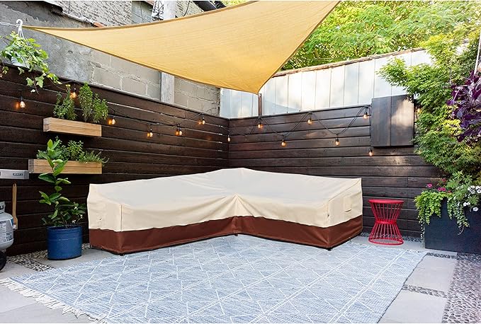 Outdoor Sectional Cover-L-Shaped Patio Furniture Covers Waterproof Rip-Stop Anti-UV 600D Heavy Duty Outdoor Couch Sofa Cover with 3 Air Vents, 110''L (85''L) 32''D 31''H