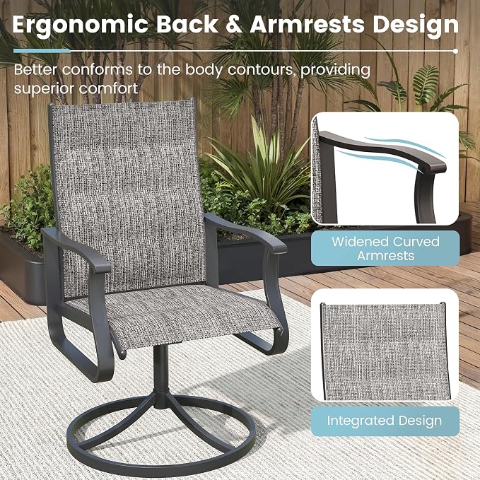 7 Pieces Patio Dining Set, Padded Patio Outdoor Furniture Set of 6 Patio Swivel Dining Chairs and Patio Spliced Rectangular Tabletop with Umbrella Hole, for Deck, Backyard, Poolside & Garden