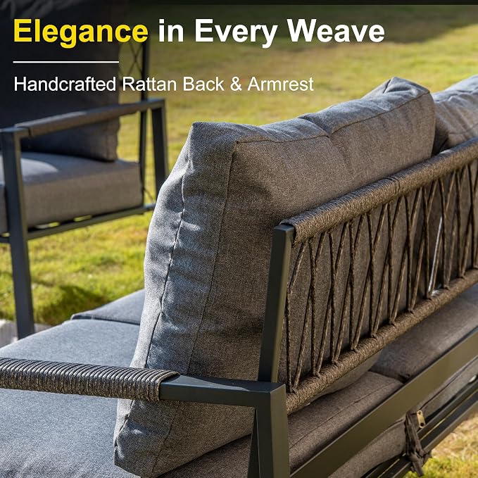 Sundale Outdoor 2 Pieces Patio Set Outdoor Metal Furniture Sets with Loveseat and Side Table, Outdoor Patio Couch for Garden, Backyard, Porch, or Balcony, All-Weather Patio Sofa with Cushions