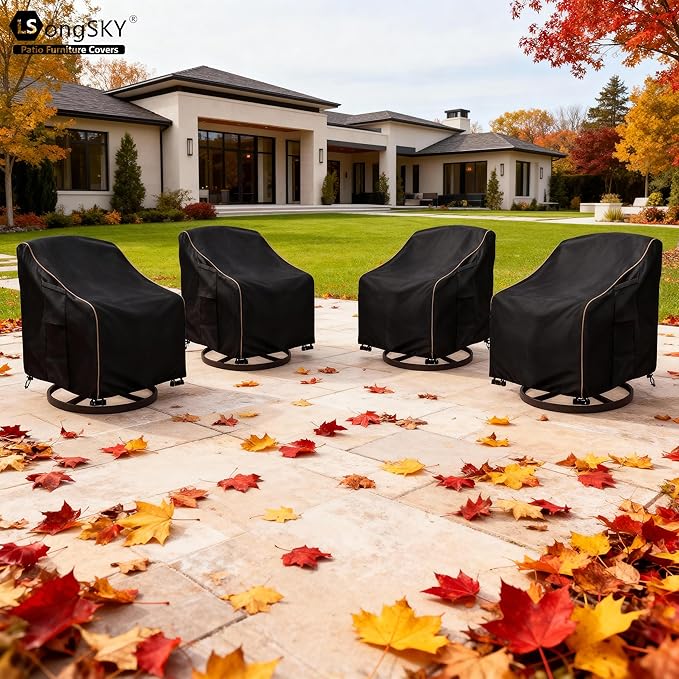Patio Swivel Chair Cover 4 Pack,Waterproof Heavy Duty Outdoor Chair Covers,Outdoor Swivel Chair Cover for Patio Furniture Covers(30W x 34D x 36H inches),Black