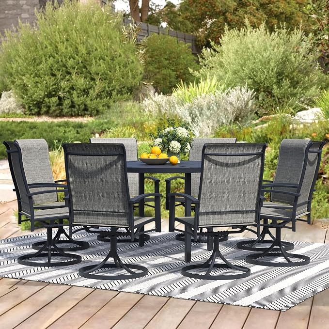 60" Round Patio Table with Umbrella Hole, Metal Outdoor Dining Table for Garden, Backyard and Deck, 8 Person Round Patio Dining Table for Outside, Black
