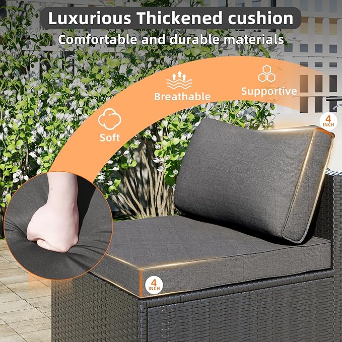 8-Piece Outdoor Patio Sectional Sofa Set with Fire Pit Table – PE Wicker Rattan Modular Conversation Furniture, Cushions & Clips Included – Patio Couch for Porch, Backyard, Poolside, Garden