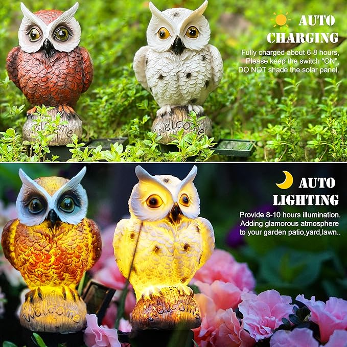 SmilingTown Solar Owl Garden Lights - Outdoor Owl Decorative Stake Light Waterproof for Yard Patio Pathway Lawn Ornaments Garden Decorations Gifts (2 Packs)