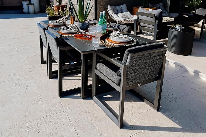PURPLE LEAF Outdoor Dining Set for 6 Aluminum Luxury Patio Furniture Table and Chairs Set with Removable Thick Cushion Rectangular Patio Dining Sets for Small Backyard Garden Porch Deck, Grey