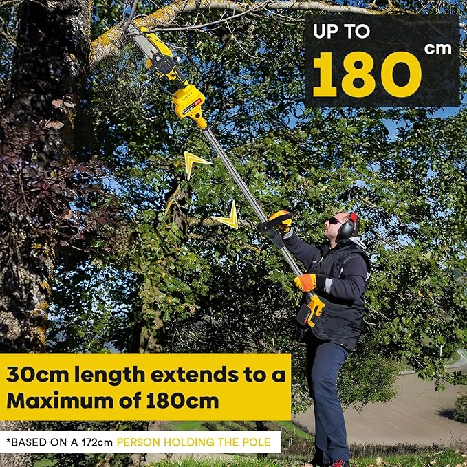 2-in-1 Electric Pole Saws for Tree Trimming, 6 Inch Mini Chainsaw Cordless with Extension Pole, Battery Powered Pole Chain Saw, Tree Trimmer Limb Branch Cutter Pruner with 2 Battery & Charger (Yellow)