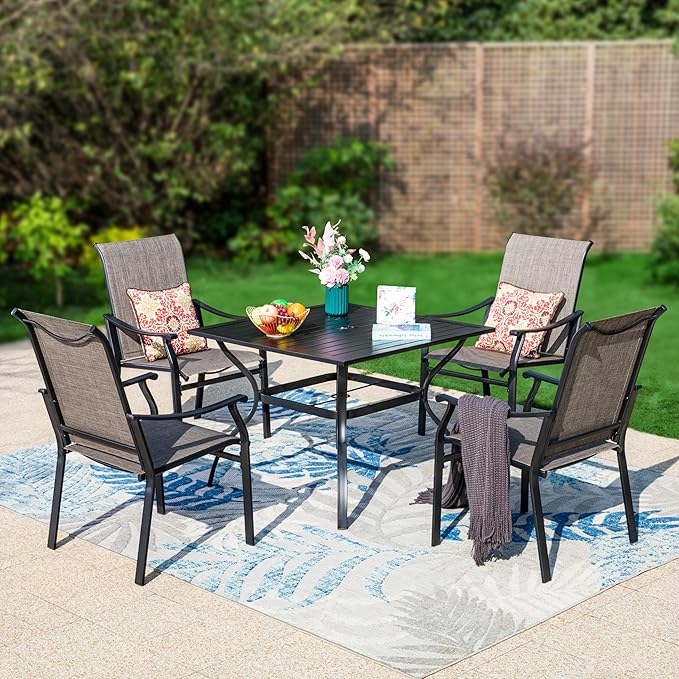 Sophia & William 5-Piece Outdoor Dining Set, 4 Comfortable Textilene Chairs and 37" Powder-Coated Outdoor Square Table, Durable All-Weather Patio Furniture for Lawn, Park, and Courtyard