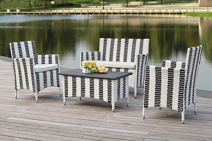 Safavieh Outdoor Collection Figueroa Black and White 4-Piece Patio Set