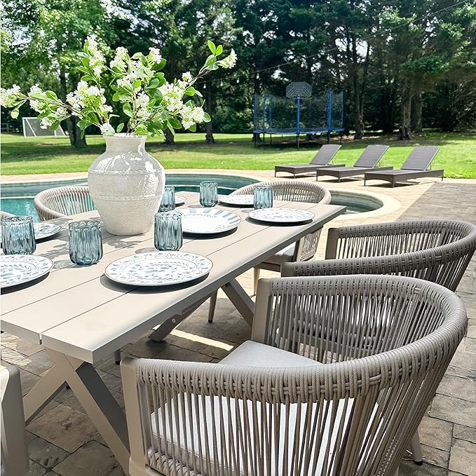 PURPLE LEAF Outdoor Dining Set for 4 All-Weather 5 Pieces Patio Aluminium Dining Table and Rope Weave Chairs Included Cushions for Backyard Deck Indoor Kitchen Modern Patio Furniture Set Champagne