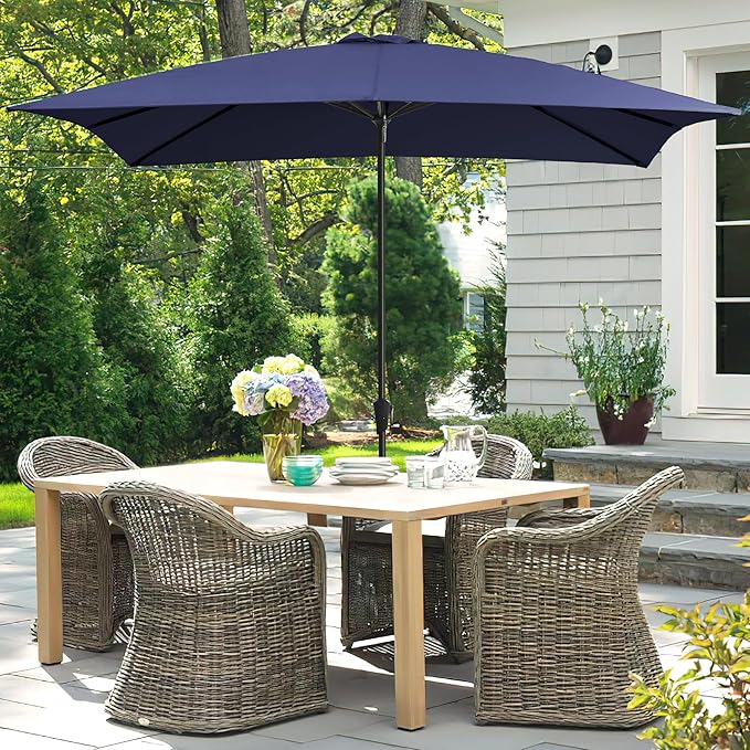 Ayge 8x10FT Large Rectangular Patio Umbrella Outdoor Table Umbrella w/Crank Rectangle Market Umbrella UV Protection for Garden, Deck,Lawn,Yard & Pool, Navy blue