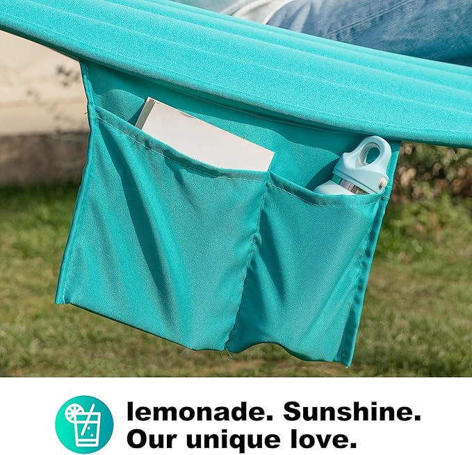 2 Person Hammock with Stand for Outside, Heavy Duty Steel Stand, Double 55inch Hammocks, Large Removable Pillow, Storage Bags, Max 475 lbs Capacity (Lake Aqua)