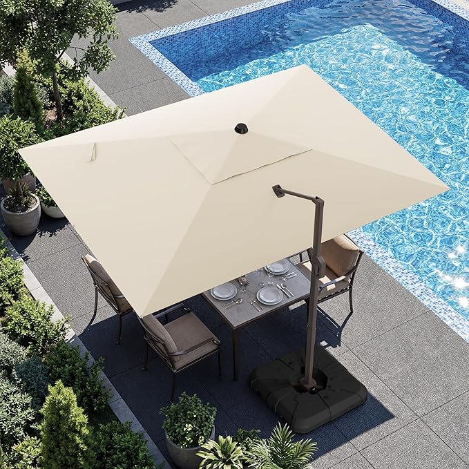9x12 FT Cantilever Patio Umbrella, Large Rectangular Offset Outdoor Umbrella with 360° Rotation, Heavy Duty Shade Umbrella for Garden Backyard Deck Poolside Courtyard, Beige