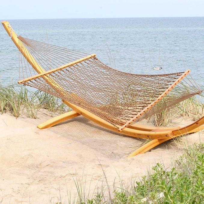 Nags Head Hammocks Captain Mocha Duracord Rope Hammock with Free Extension Chains & Tree Hooks, Handcrafted in The USA, Accommodates 2 People, 450 LB Weight Capacity, 13 ft. x 55 in.