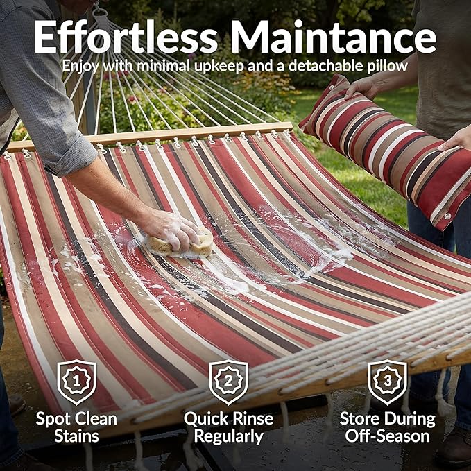 Sunnydaze Quilted Outdoor Hammock with Spreader Bars - Heavy-Duty 450-Pound Capacity Double Hammock for Outside - Awning Stripe