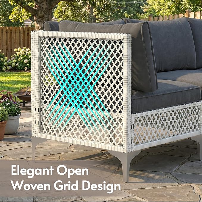 ENSTVER 7-Piece Outdoor Patio Furniture Set, Value Lightweight Boho Outdoor Sectional with Handwoven Wicker & Easy Assembly, Durable Outdoor Sofa for Small Patio, Balcony（Cushion Dark Grey）