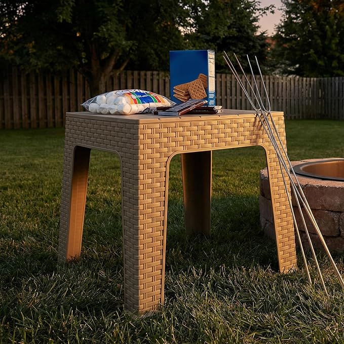 Sunnydaze Adirondack Small Outdoor Side Table for Balcony Essentials - Plastic Square End Table for Outside Patio - Set of 2 - Beige
