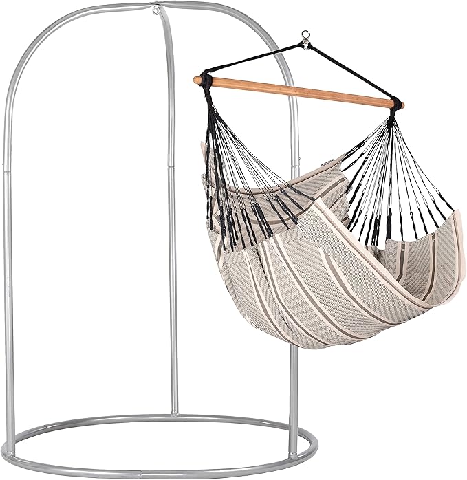 LA SIESTA - Large Comfort Habana Cotton Hammock & Romano Steel Stand - Indoor Outdoor Hanging Chair Swing for Bedroom Porch Balcony - Boho Zebra