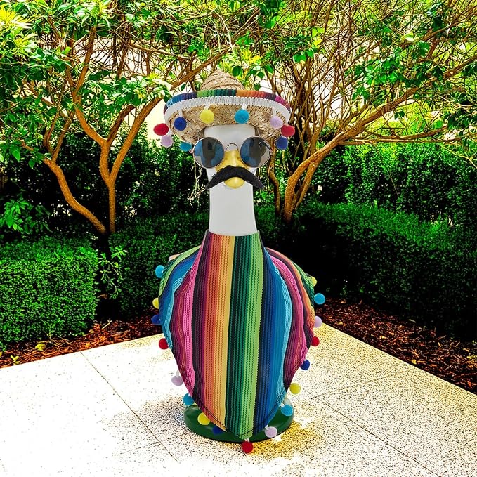 Old Lady Porch Goose Outfits Grandma Goose Clothes Glasses Curly Wig Floral Print Dress Cardign and Pearl Necklace,23'' Geese Statue Outdoor Patio Yard Lawn Decoration (Multicolor)