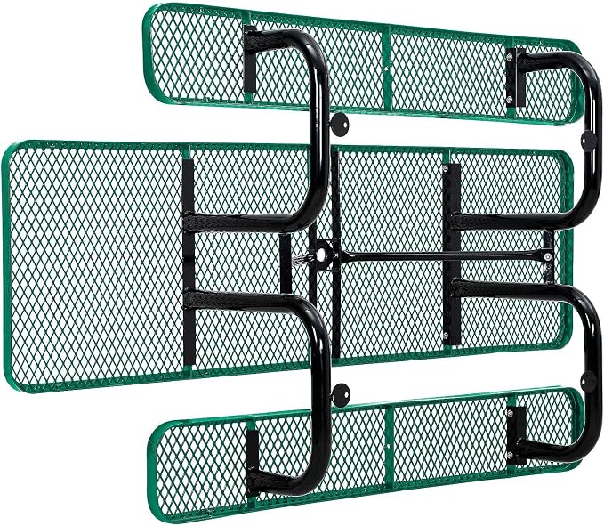 Global Industrial 8'L Rectangular Picnic Table, ADA Compliant, Expanded Metal, Green Thermoplastic Coating, Attached Benches, 1-1/2” Umbrella Pole Hole, Outdoor-Rated
