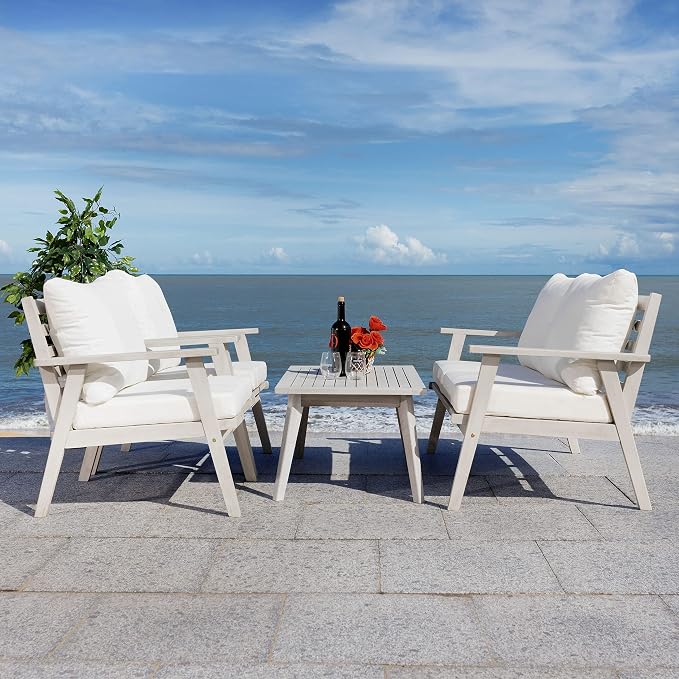 SAFAVIEH Outdoor Collection Castalia Grey Acacia Wood/Beige Cushion 4-Piece Conversation Patio Set