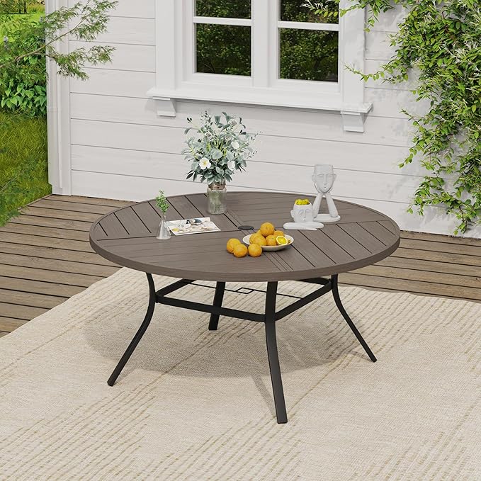 VICLLAX Outdoor Table and Chairs Set for 6, Patio Dining Set of 50" Metal Round Patio Table with Umbrella Hole & 6 Swivel Outdoor Dining Chairs for Backyard Lawn, Grey & Antique Grey
