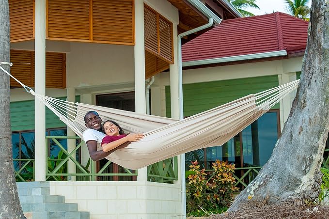 BYER OF MAINE Barbados Hammock, Authentic Brazilian, Sand, Recycled Cotton/Polyester Blend, 134" L x 58" W, Holds up to 330lbs