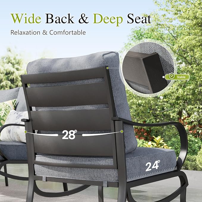 Sophia & William Patio Furniture Sets 5 Seats Outdoor Metal Conversation Sets 5 Pcs with 2 x Cushioned Swivel Sofa Chairs,1 x 3-Seat Sofa,2 x Ottomans for Coffee Lawn Backyard Poolside Grey