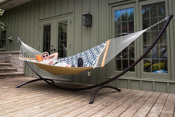 Vivere Quilted Polyester Fabric Double Hammock with Spreader Bars - 450 lb Capacity