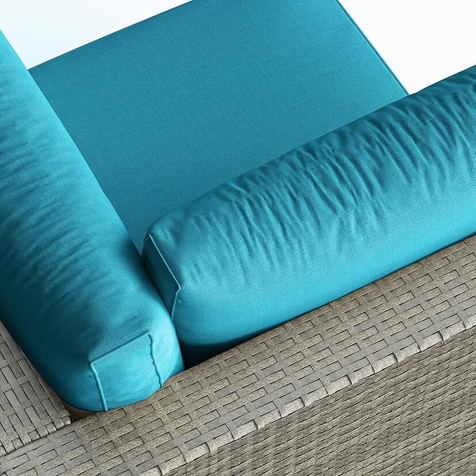 RoyalCraft Outdoor 7-Piece Patio Furniture Set, Wicker Patio Conversation Sets with Cushions and Coffee Table, All Weather Outdoor Modular Sectional Sofa for Porch Balcony Backyard Deck, Light Blue
