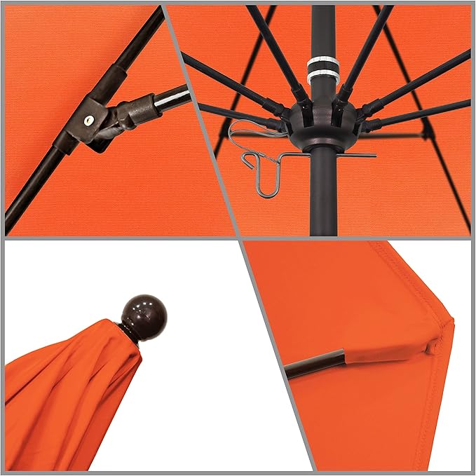 California Umbrella 9' Rd. Venture Series Contract Grade Patio Umbrella, Push Open Pin Stop, Bronze Finish, Sunbrella Melon