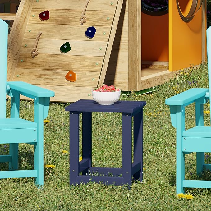 WestinTrends Malibu Kids Outdoor Patio Furniture HDPE Adirondack Square Side Table, Navy Blue