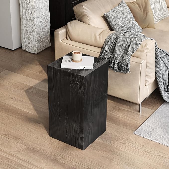 Patio End Table, Square Column, Black, Weather-Resistant