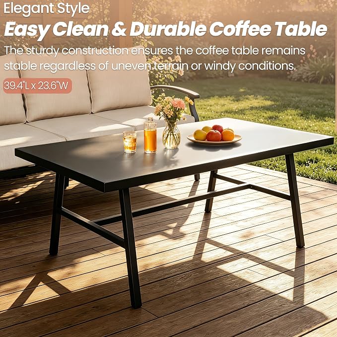 Metal Patio Furniture Set,2 Pieces 3 Seats Patio Sectional Outdoor Furniture Set with Rectangular Coffee Table,Patio Conversation Sets with 5.1" Thickened Cushions,Navy Blue