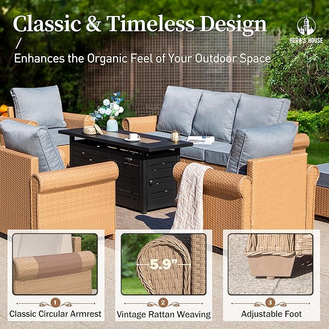 HERA'S HOUSE Patio Furniture Set, 2 Pieces Outdoor Wicker Chairs with Widened 5.9" Armrests and 5.5" Thick Waterproof Cushions, All Weather Conversation Set for Lawn Backyard Garden, Grey