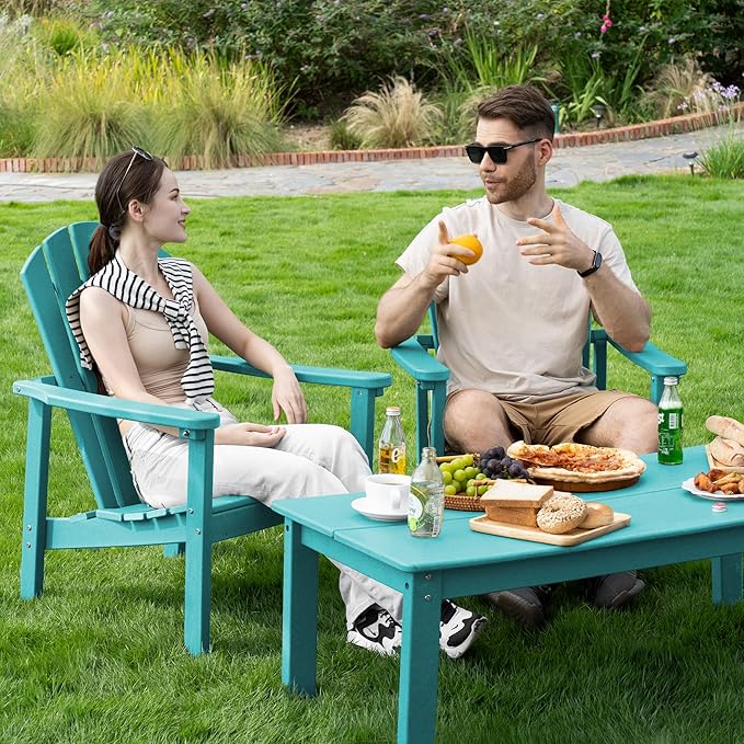 nevilywood Compact Stackable Adirondack Chairs Set of 4,HDPE,380lbs,Aruba | 26.3" Wide HDPE.All-Weather Outdoor.Maintenance-Free.Stackable for Storage.25°Curved Straight Backrest.Quick Assembly