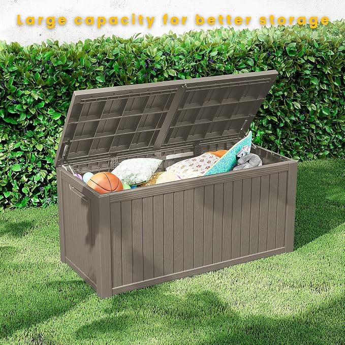 200 Gallon Outdoor Storage Box, Large Storage Deck Box for Patio Furniture Accessories, Garden Tools, Indoor Storage for Cushion, Black, Grey