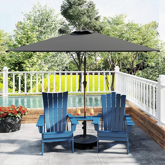 GREENVINES 6.5X10 FT Rectangular-Patio-Umbrella | Outdoor-Table-Umbrellas | 6 Sturdy Steel Ribs | Push Button Tilt & Crank | Waterproof | Market Umbrella | for Pool Backyard Garden Deck | Black