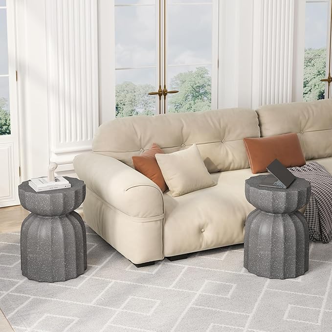13" Modern Outdoor and Indoor Waterproof Coffee Table & Side Table Set, Durable MgO Cement Design – Perfect for Patio, Garden, Backyard & Living Room (2PC)