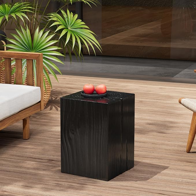 Patio End Table, Square, Black, 18 Inch