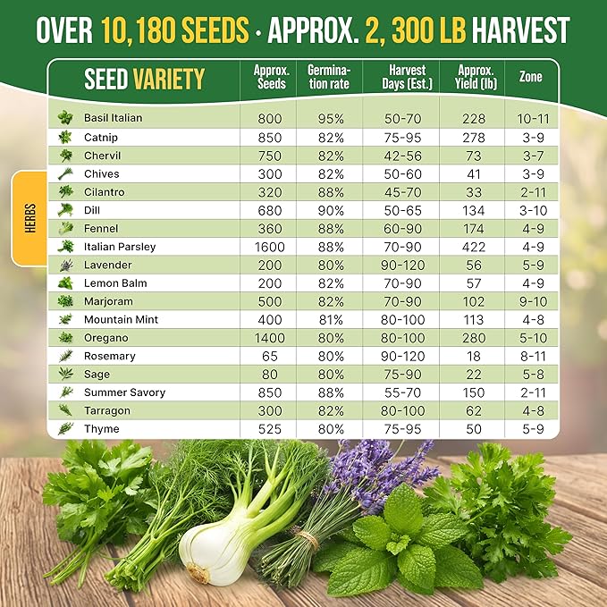 Organo Republic 18 Culinary Herbs Seeds Variety Pack - 10,180+ Heirloom, Non-GMO, Herbs Seeds for Outdoor and Indoor Home Gardening, Including Rosemary, Thyme, Oregano, Mint, Basil, Parsley