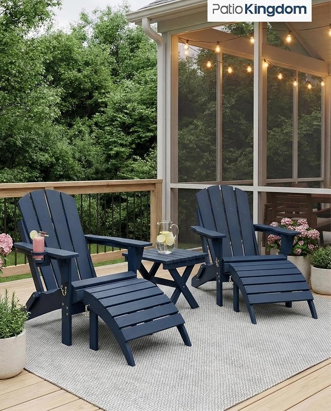 Outdoor Folding Side Table, Lightweight & Space-Saving Design, All-Weather HDPE Material, Realistic Wood-Grain Finish(Navy Blue,1 Table)