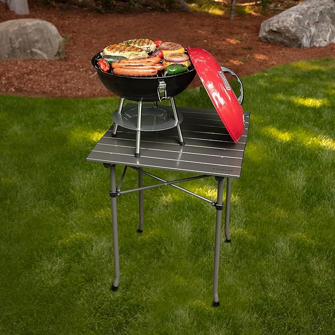 Cuisinart 14" Portable Charcoal Grill, Tabletop Outdoor Small Grill with Locking Lid and Dual Vents, Chrome Plated Travel Size BBQ Perfect for Camping, Tailgates, Cookouts, Red