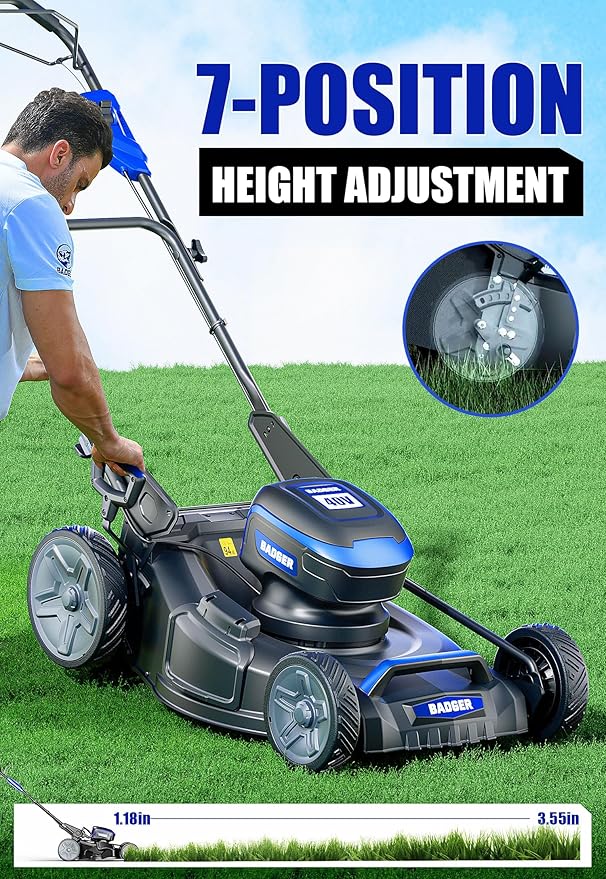 Wild Badger Power 40V 21″ Cordless Lawn Mower Brushless, 6,534 sq ft/0.15 ac, 2×4.0Ah Batteries & Fast Charger, 7-Position Heights,for Medium-to-Large Lawns