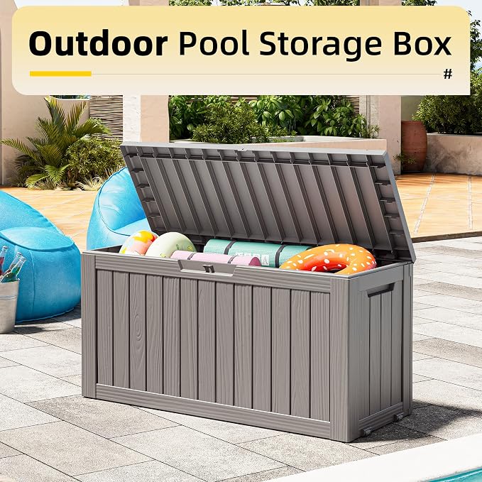 Bifanuo Outdoor Storage Box Waterproof, Resin Deck Box with Lockable Lid，Patio Storage Box Indoor and Outdoor Use for Cushions, Garden Tools & Package Delivery, UV Resistant (Grey, 72 Gallon)