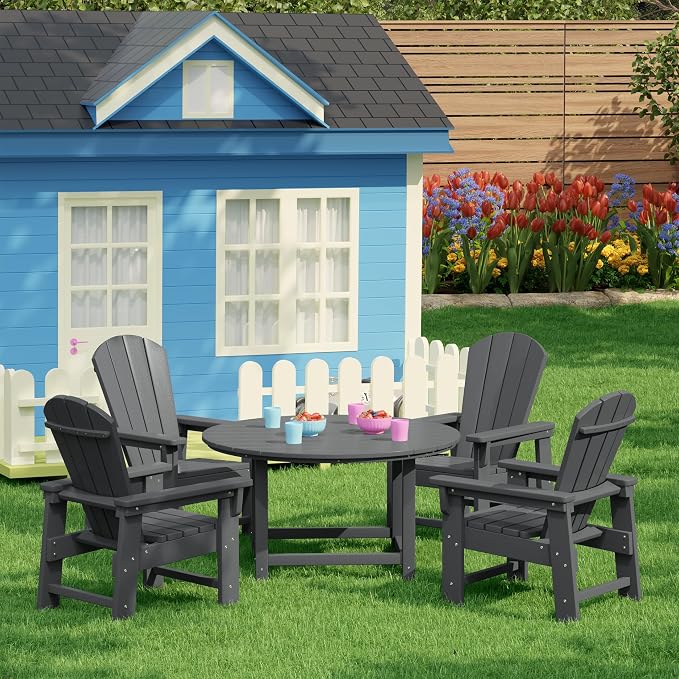 Costaelm Kids Dinner Table, Toddler Play Desk Student Desk Outdoor Childrens Picnic Tables for Children Arts & Crafts, Snack Time, Multi-Activity Table for Ages 2-8 in Home/Outside, Gray
