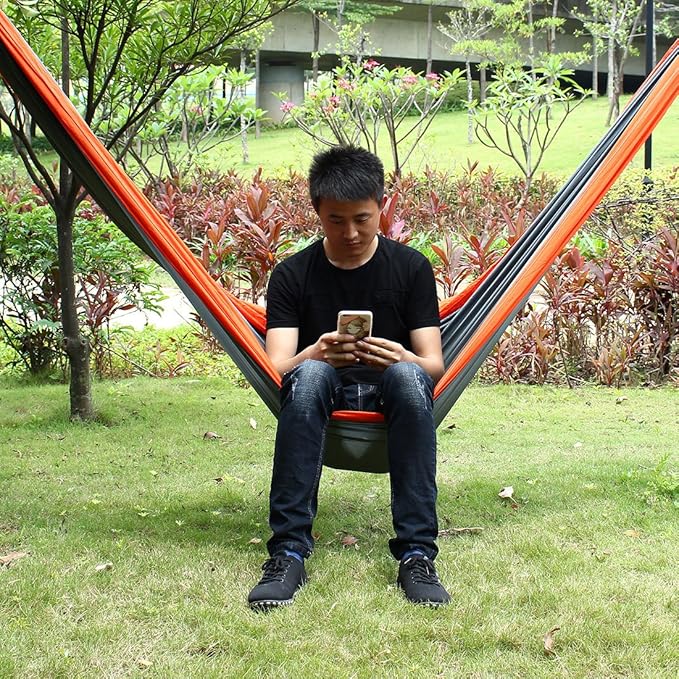 Ruilogod Beach Yard, Parachute Nylon, Double Nest, Swing, Relaxing Bed, Lightweight Portable, Hanging, Hammock with, Carabiners Orange (id: 6d5 4fb 9ce 665 843