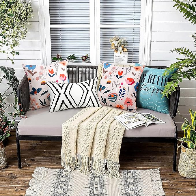 Adabana Outdoor Waterproof Floral Pillow Covers 18 x18 Inch Set of 2 | Outdoor Pillow Covers for Sofa Patio Furniture Garden