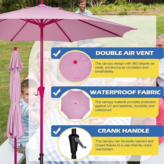 Sunnyglade 9FT Outdoor Patio Umbrella, Market Table Umbrella with 8 Sturdy Ribs and Crank System, Fade-resistant & Waterproof for Garden Backyard Poolside Deck