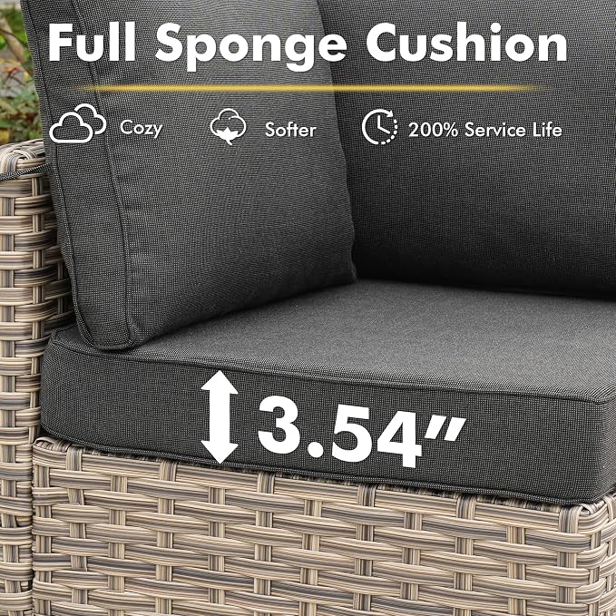 CAODOC 9-Piece Outdoor Sectional Sofa Set w/ 42" Fire Pit – L-Shaped Wicker Patio Furniture, Deep Seating & Swivel Rockers,Black